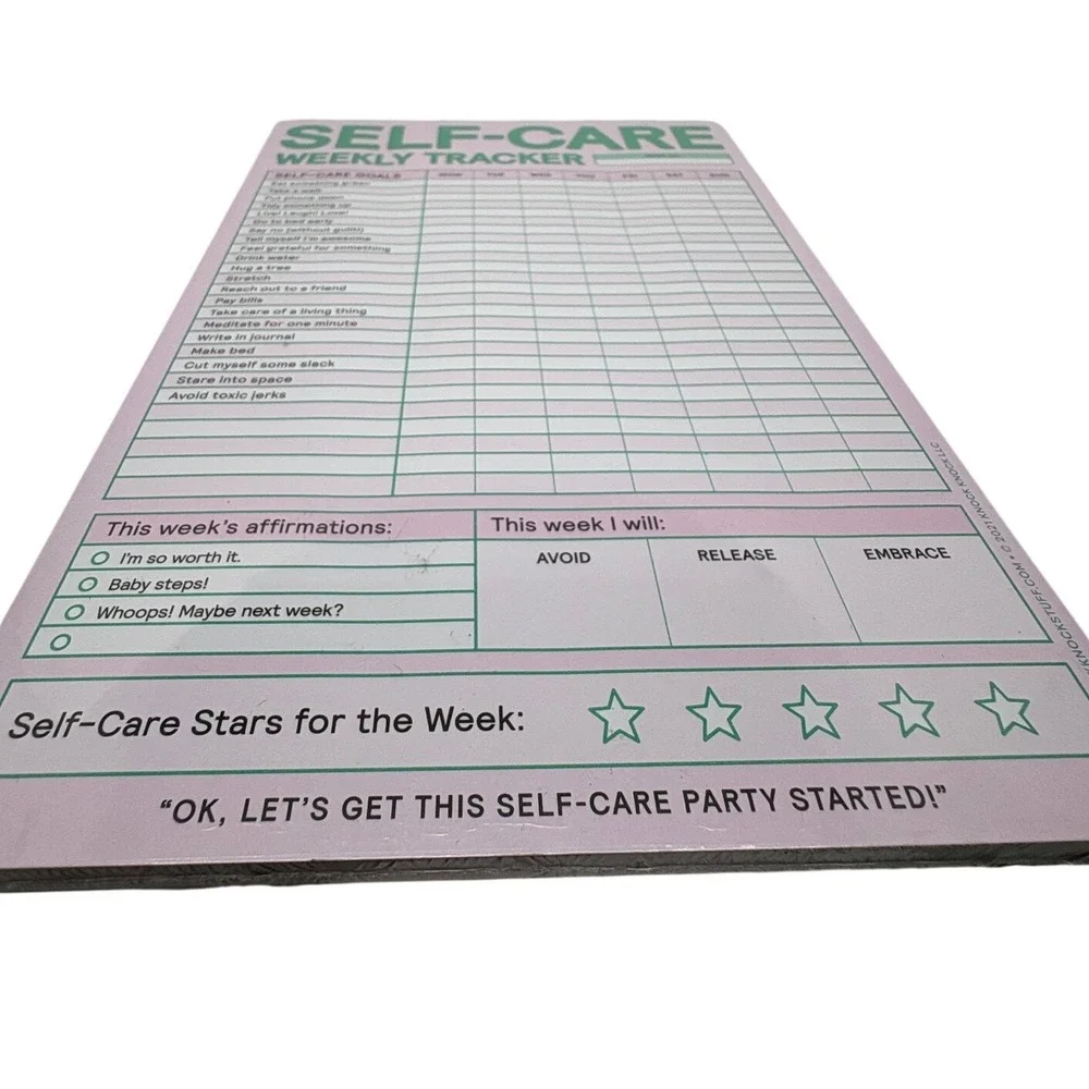 Funny BFF Gift Self-Care Weekly Tracker Classic Pad Pink Green 60 Sheets Gag